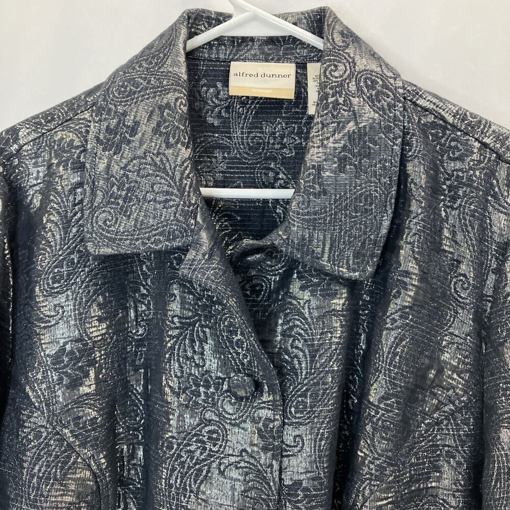 Alfred Dunner Coat Jacket Blue Silver 3/4 Sleeve Button Metallic Women 18W - Picture 2 of 7
